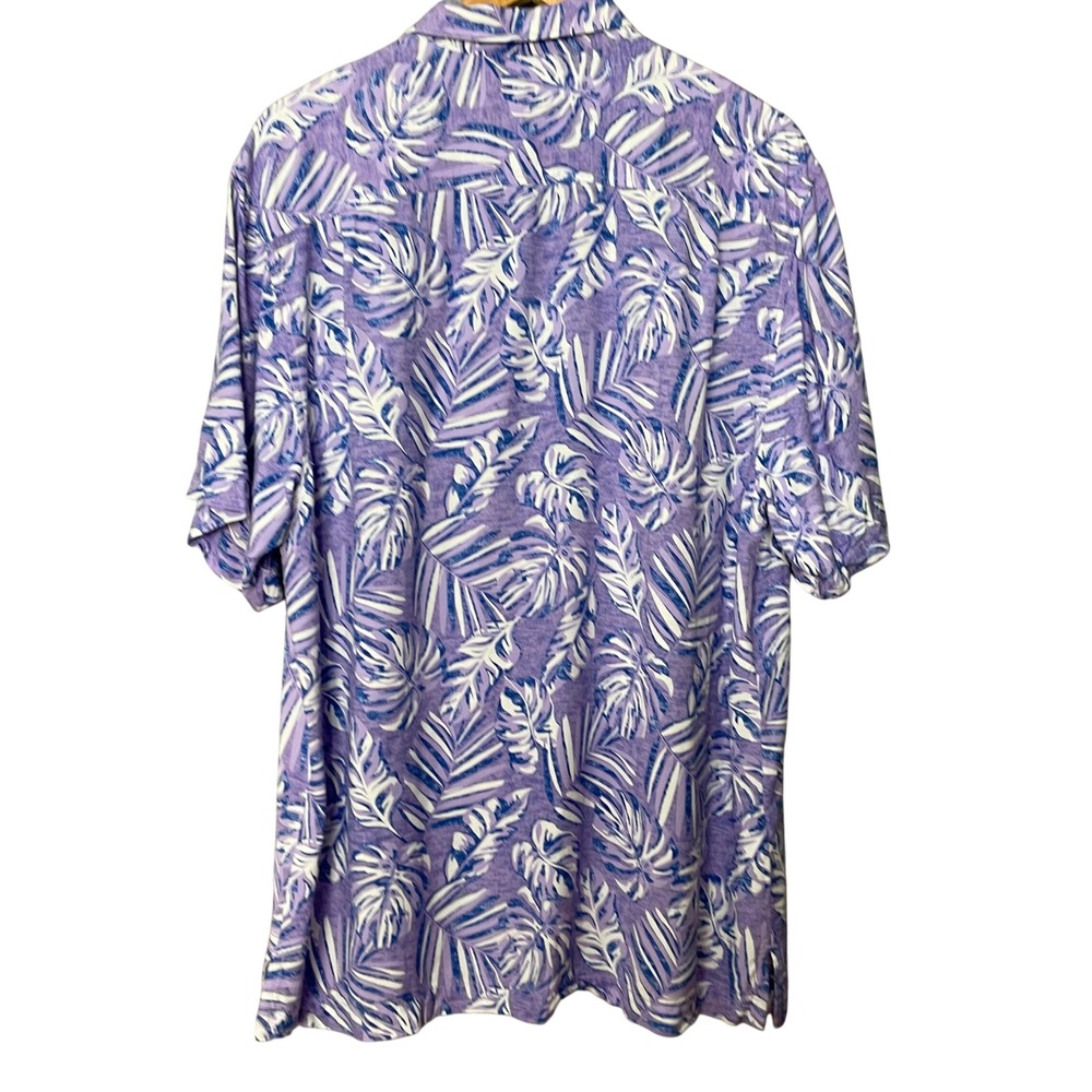 Tommy Bahama Shirt Men Large Purple Tropical Palm Leaf Print Viscose Button-Up - Picture 2 of 11